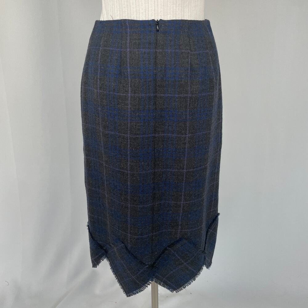 Vintage Midi Skirt Size 8 Grey Blue Plaid Tartan Wool Asymmetrical Academia 90s - Picture 7 of 14